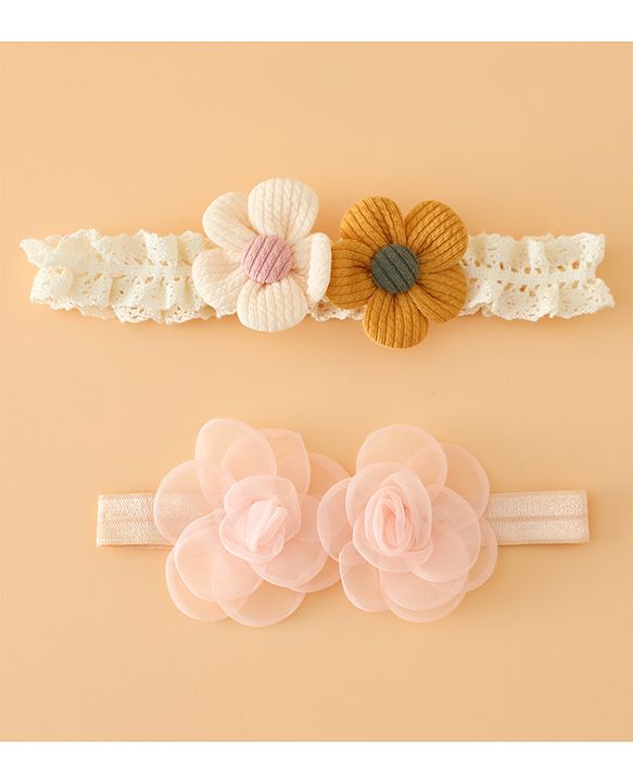 Babyhug Headbands Free Size With Floral Applique Pack Of 2 - White & Red