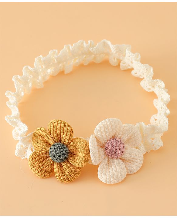 Babyhug Headbands Free Size With Floral Applique Pack Of 2 - White & Red