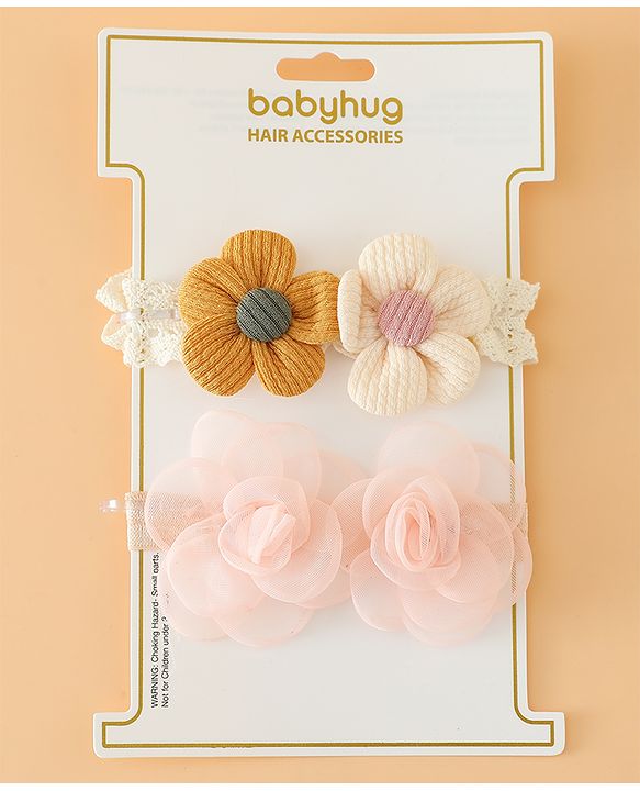 Babyhug Headbands Free Size With Floral Applique Pack Of 2 - White & Red