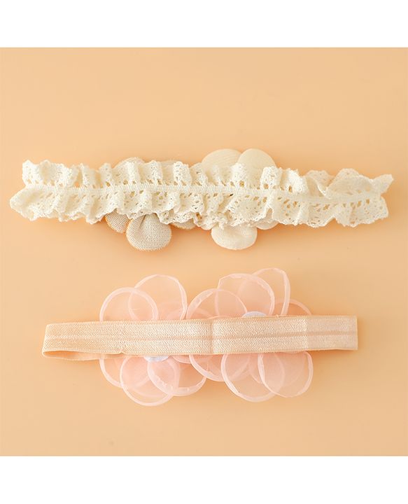 Babyhug Headbands Free Size With Floral Applique Pack Of 2 - White & Red