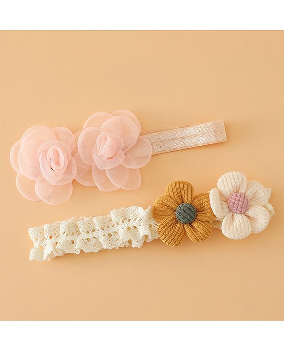 Babyhug Headbands Free Size With Floral Applique Pack Of 2 - White & Red