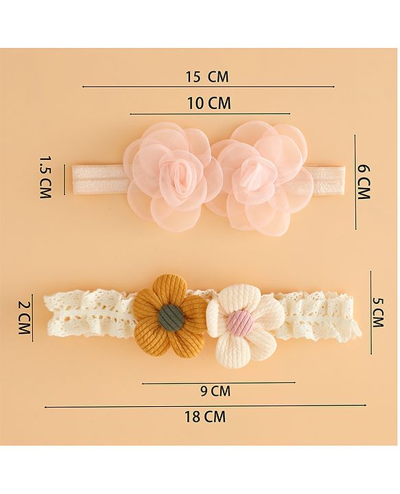 Babyhug Headbands Free Size With Floral Applique Pack Of 2 - White & Red
