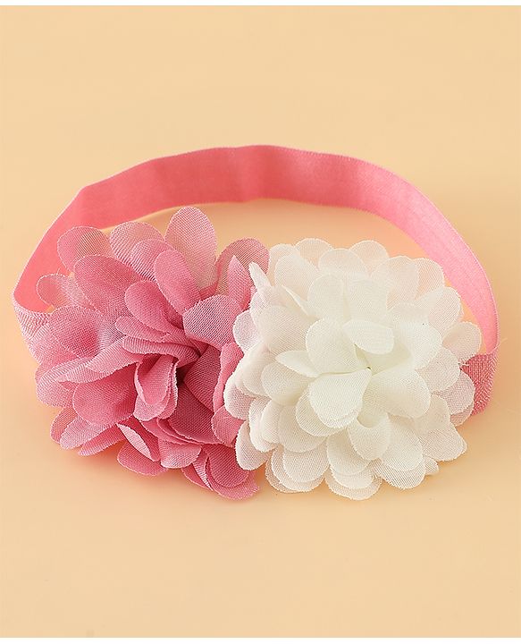 Babyhug Headbands Free Size With Bow & Floral Applique Pack Of 2 - Pink & White
