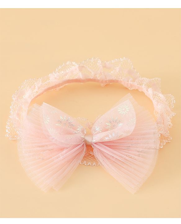 Babyhug Headbands Free Size With Bow & Floral Applique Pack Of 2 - Pink & White