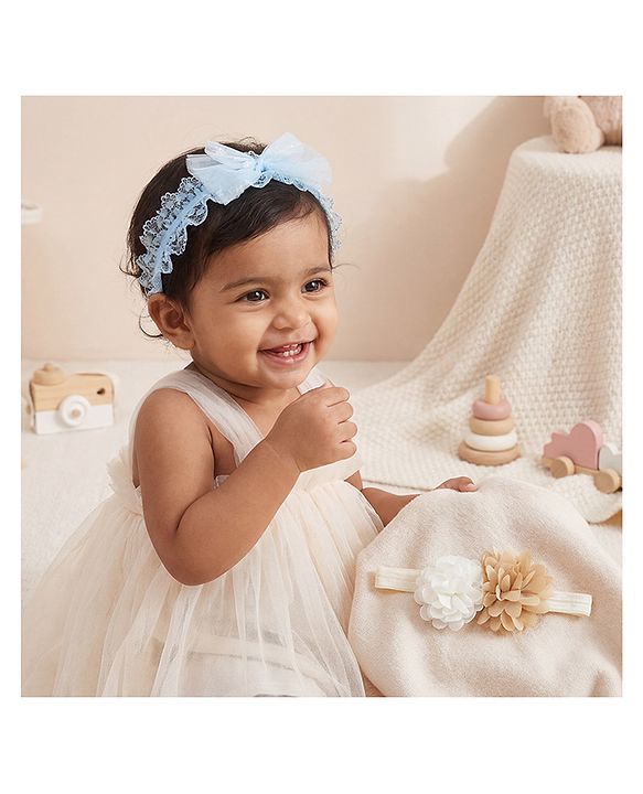 Babyhug Headbands Free Size With Bow & Floral Applique Pack Of 2 - Pink & White