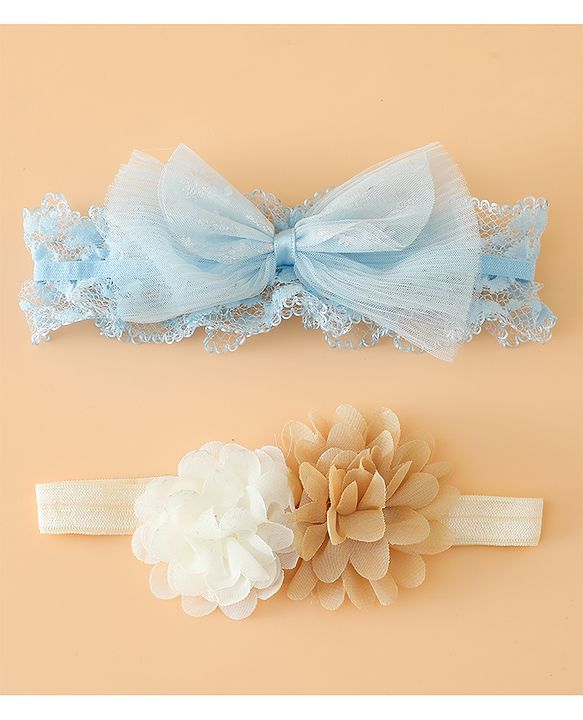 Babyhug Headbands Free Size With Bow & Floral Applique Pack Of 2 - Pink & White