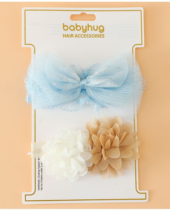 Babyhug Headbands Free Size With Bow & Floral Applique Pack Of 2 - Pink & White