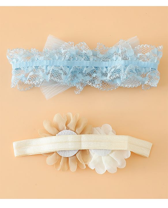 Babyhug Headbands Free Size With Bow & Floral Applique Pack Of 2 - Pink & White