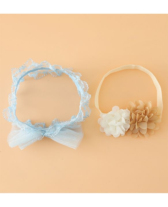 Babyhug Headbands Free Size With Bow & Floral Applique Pack Of 2 - Pink & White