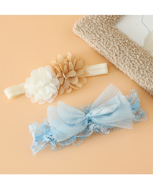 Babyhug Headbands Free Size With Bow & Floral Applique Pack Of 2 - Pink & White