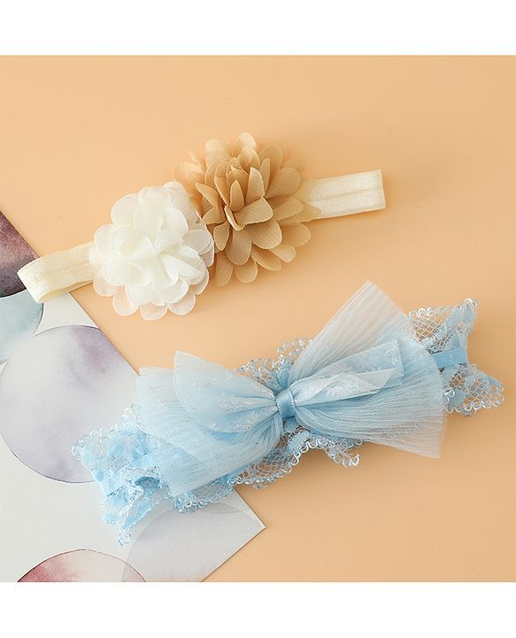 Babyhug Headbands Free Size With Bow & Floral Applique Pack Of 2 - Pink & White