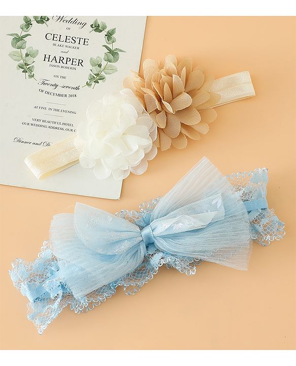 Babyhug Headbands Free Size With Bow & Floral Applique Pack Of 2 - Pink & White