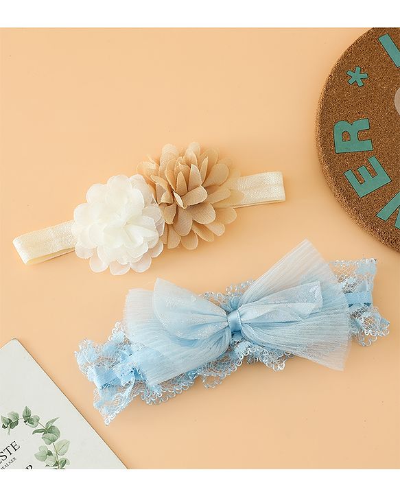Babyhug Headbands Free Size With Bow & Floral Applique Pack Of 2 - Pink & White