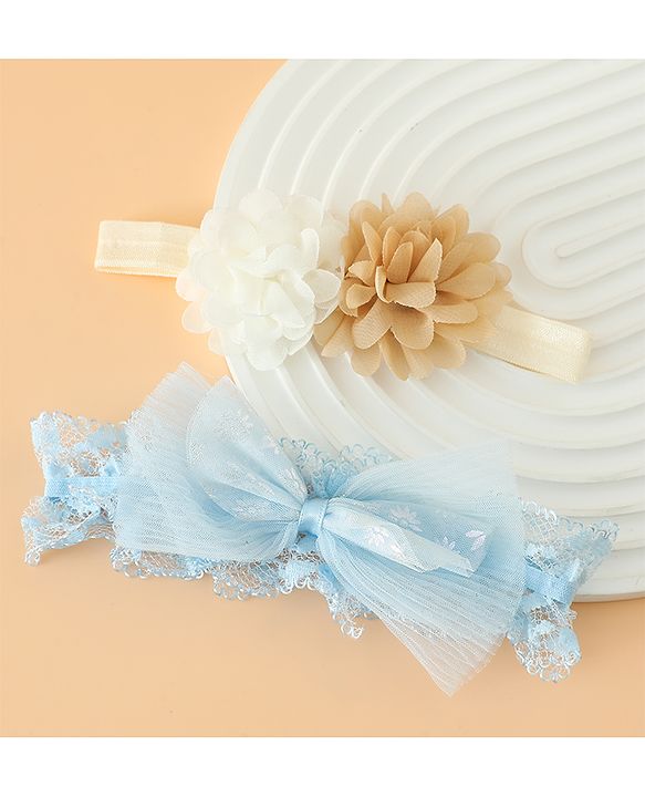 Babyhug Headbands Free Size With Bow & Floral Applique Pack Of 2 - Pink & White