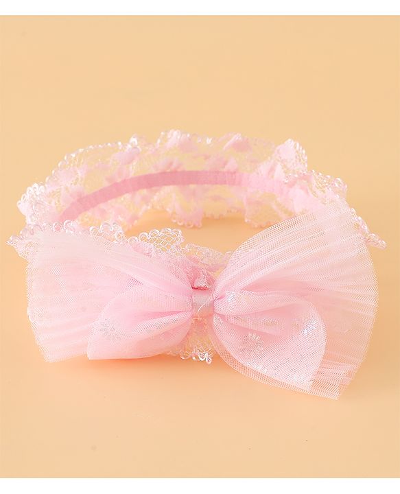 Babyhug Headbands Free Size With Bow & Floral Applique Pack Of 2 - Pink & White