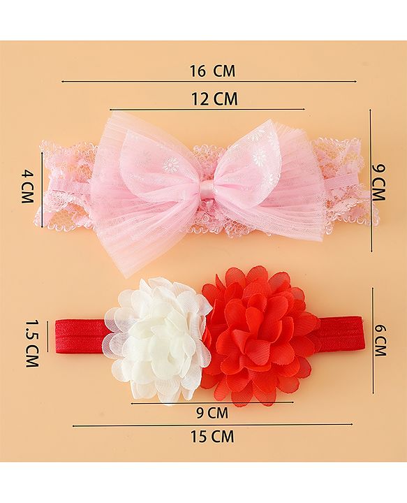 Babyhug Headbands Free Size With Bow & Floral Applique Pack Of 2 - Pink & White