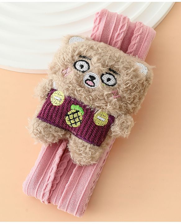 Babyhug Headband Free Size with Embroiderd Bear Applique - Pink