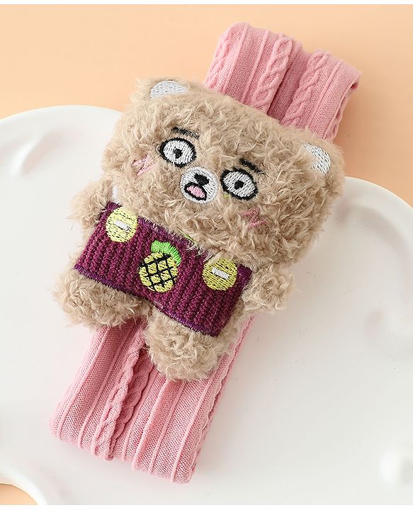 Babyhug Headband Free Size with Embroiderd Bear Applique - Pink