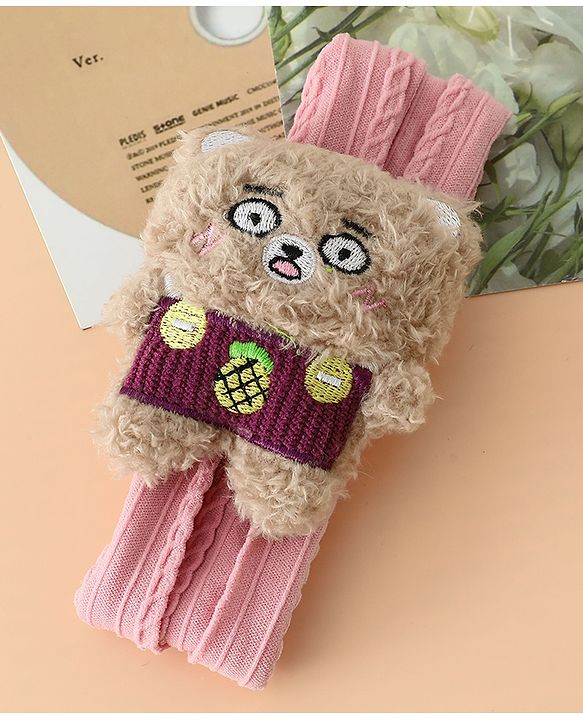 Babyhug Headband Free Size with Embroiderd Bear Applique - Pink