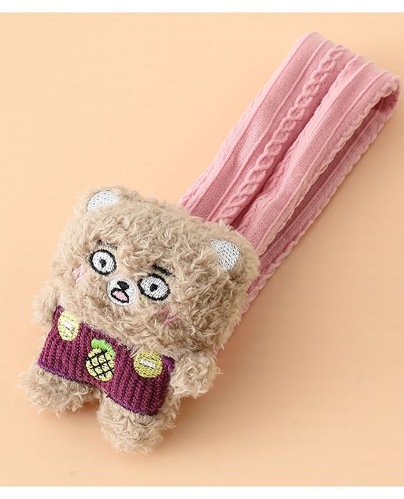 Babyhug Headband Free Size with Embroiderd Bear Applique - Pink