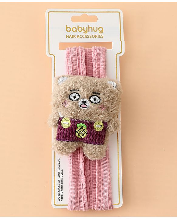 Babyhug Headband Free Size with Embroiderd Bear Applique - Pink