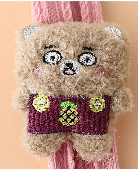 Babyhug Headband Free Size with Embroiderd Bear Applique - Pink