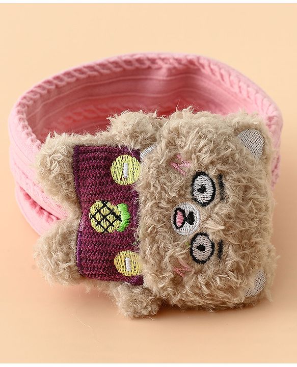 Babyhug Headband Free Size with Embroiderd Bear Applique - Pink