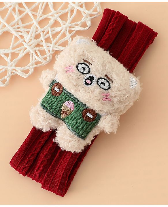 Babyhug Headband Free Size with Embroiderd Bear Applique - Pink