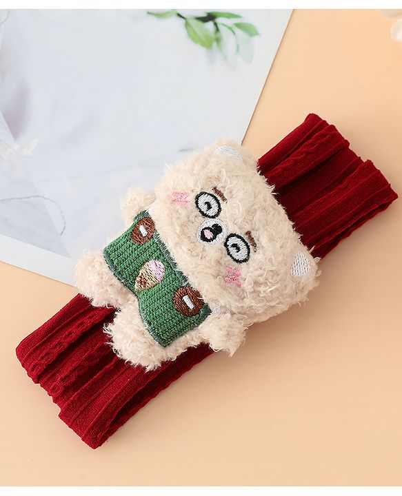 Babyhug Headband Free Size with Embroiderd Bear Applique - Pink