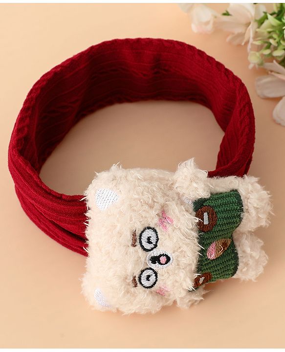 Babyhug Headband Free Size with Embroiderd Bear Applique - Pink
