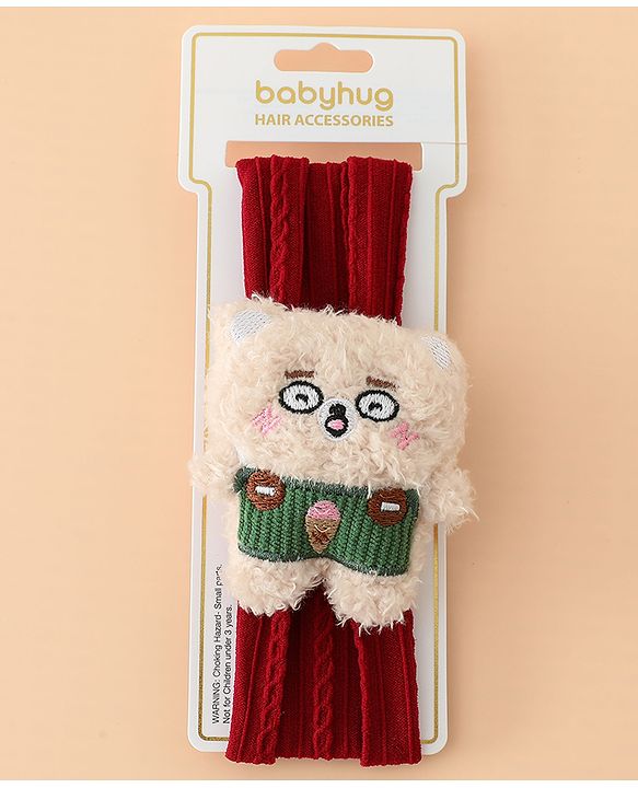 Babyhug Headband Free Size with Embroiderd Bear Applique - Pink