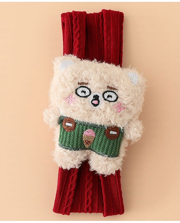 Babyhug Headband Free Size with Embroiderd Bear Applique - Pink