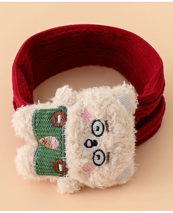 Babyhug Headband Free Size with Embroiderd Bear Applique - Pink