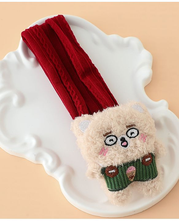 Babyhug Headband Free Size with Embroiderd Bear Applique - Pink