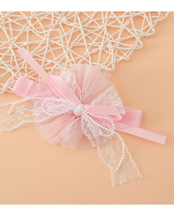 Babyhug Headband With Lace Bow Detailing & Pearl Applique Free Size - Pink