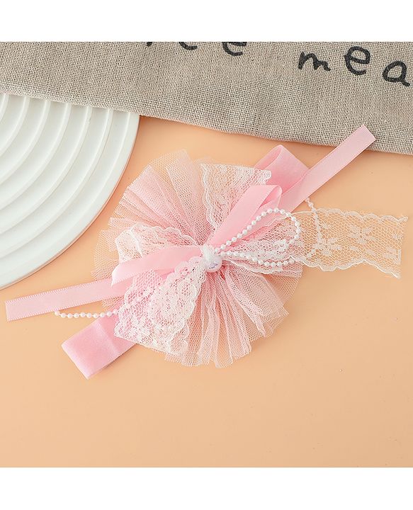 Babyhug Headband With Lace Bow Detailing & Pearl Applique Free Size - Pink