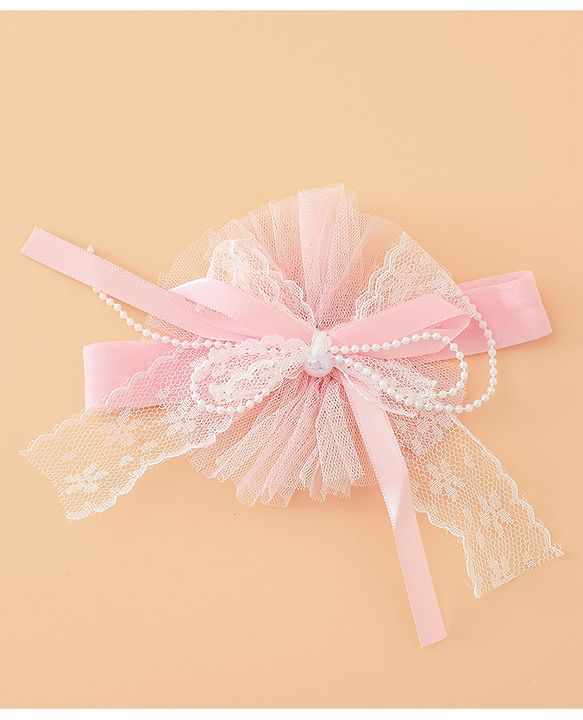 Babyhug Headband With Lace Bow Detailing & Pearl Applique Free Size - Pink