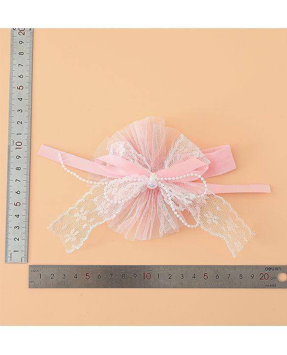Babyhug Headband With Lace Bow Detailing & Pearl Applique Free Size - Pink