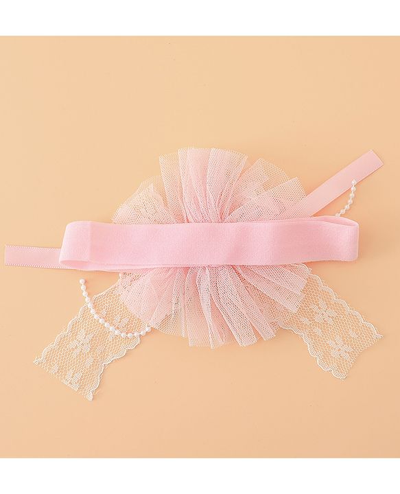 Babyhug Headband With Lace Bow Detailing & Pearl Applique Free Size - Pink