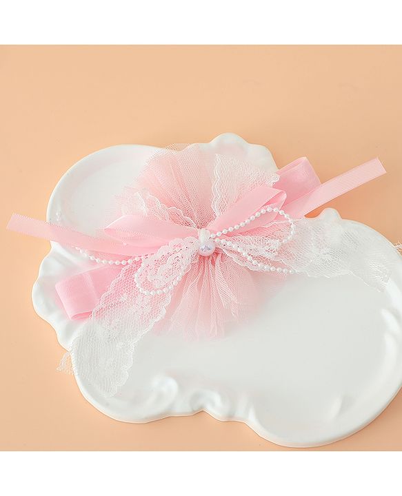 Babyhug Headband With Lace Bow Detailing & Pearl Applique Free Size - Pink