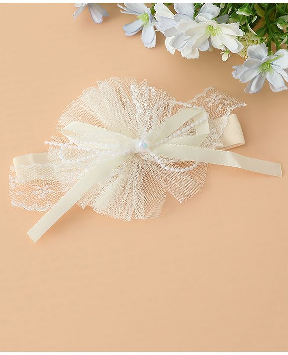 Babyhug Headband With Lace Bow Detailing & Pearl Applique Free Size - Pink