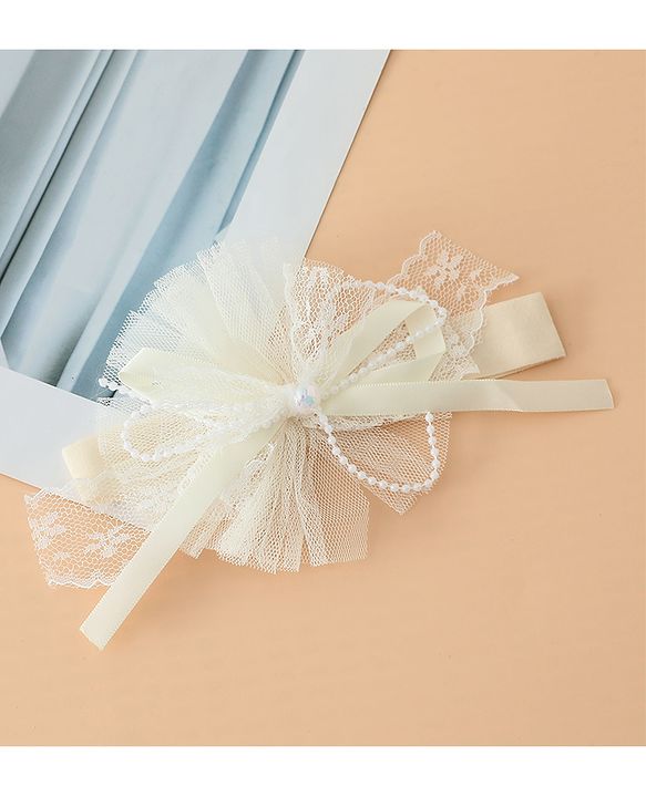 Babyhug Headband With Lace Bow Detailing & Pearl Applique Free Size - Pink