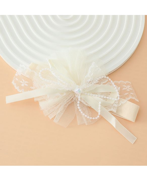 Babyhug Headband With Lace Bow Detailing & Pearl Applique Free Size - Pink
