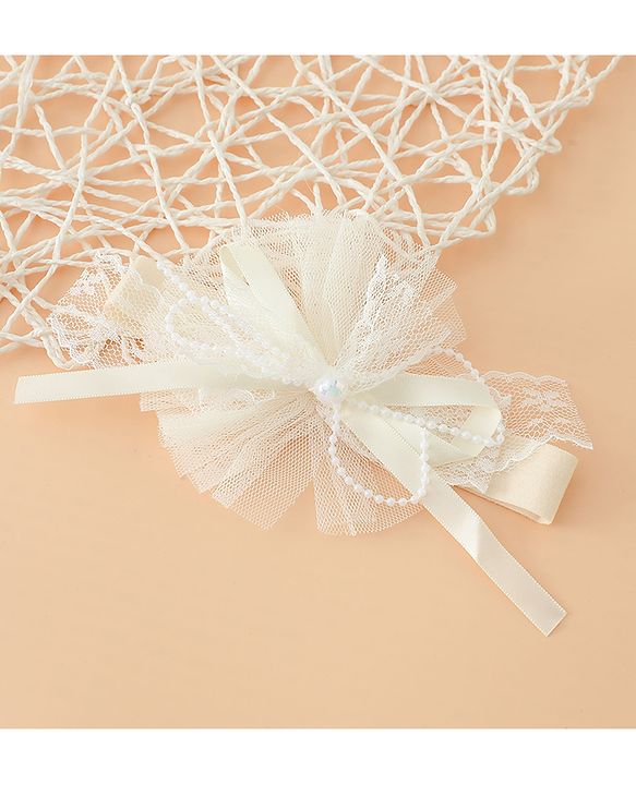 Babyhug Headband With Lace Bow Detailing & Pearl Applique Free Size - Pink