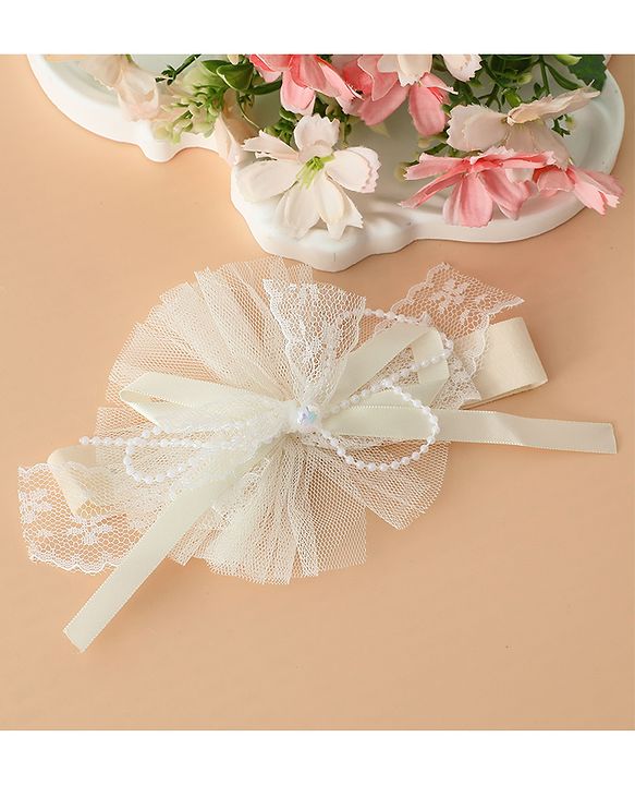 Babyhug Headband With Lace Bow Detailing & Pearl Applique Free Size - Pink