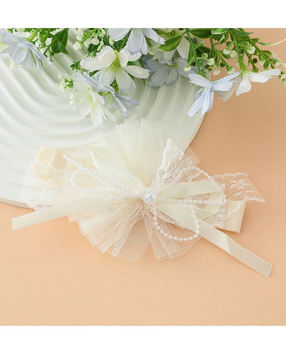 Babyhug Headband With Lace Bow Detailing & Pearl Applique Free Size - Pink