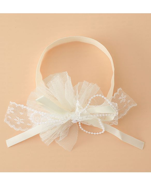 Babyhug Headband With Lace Bow Detailing & Pearl Applique Free Size - Pink