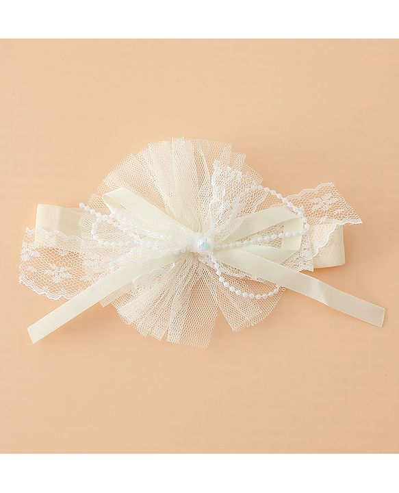 Babyhug Headband With Lace Bow Detailing & Pearl Applique Free Size - Pink