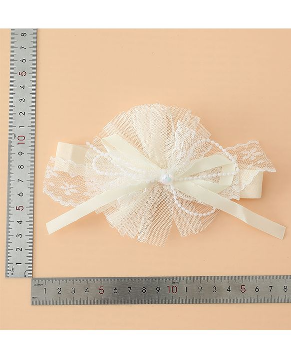 Babyhug Headband With Lace Bow Detailing & Pearl Applique Free Size - Pink
