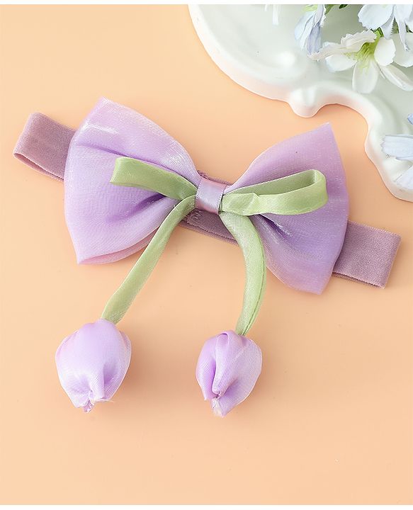 Babyhug Headband With Bow & Tulip Applique - Purple